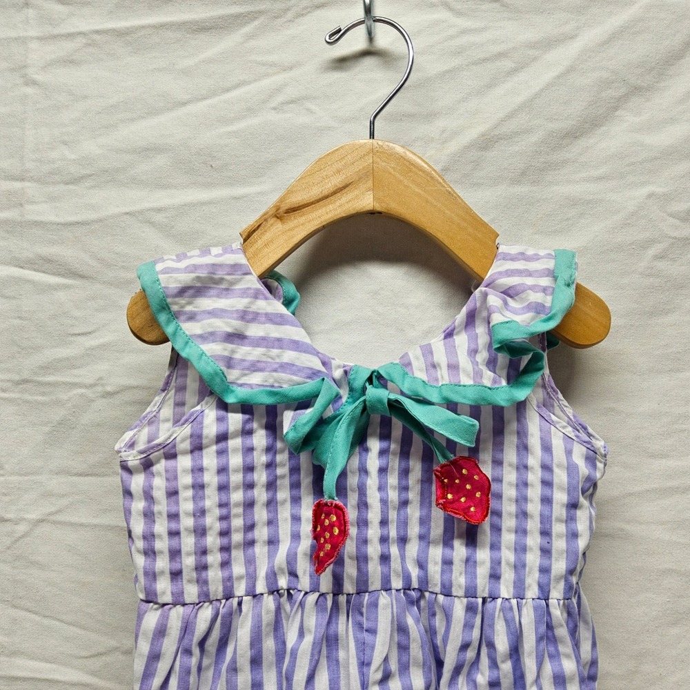 Little Miracles‎ Bubble Romper Baby Girl 6-9M Purple Striped Strawberry Ruffle